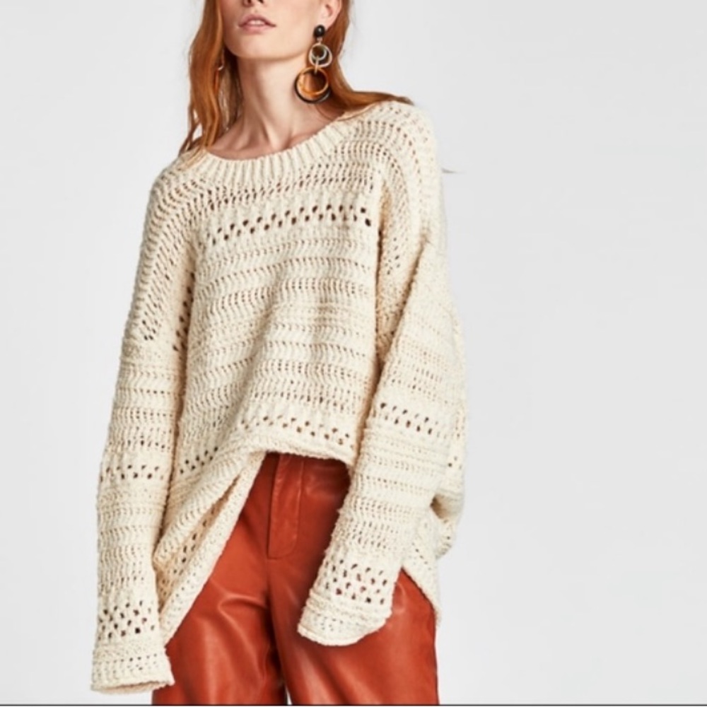 Zara open knit cream chunky oversized sweater